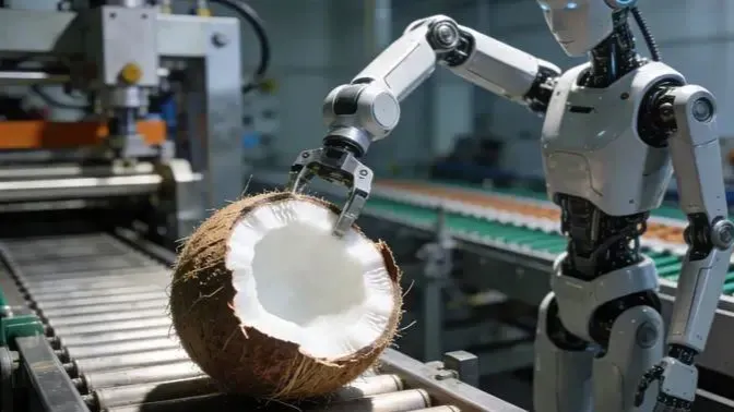 椰树集团招标引进50台人形机器人提升剥椰效率,每小时可达360个以上