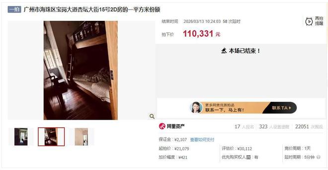 广州迷你房产拍卖激战：17人争夺1平米产权，从2.1万飙升至11万，律师警告风险重重