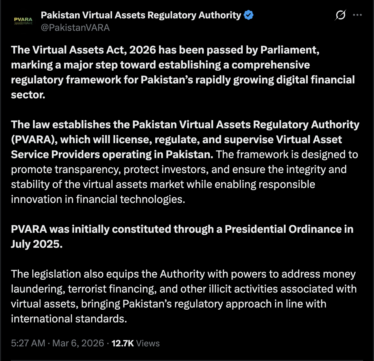 Pakistan, Bitcoin Regulation