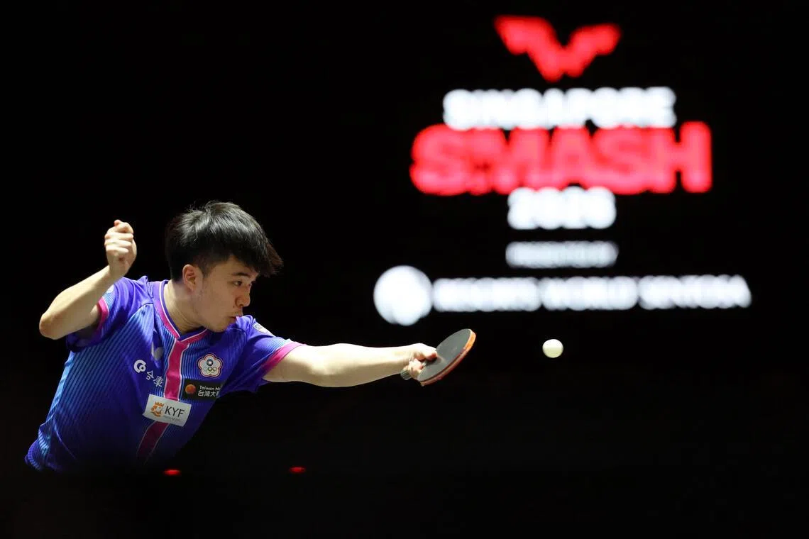 列赛会八号种子的中华台北选手林昀儒（图）在一度以3比0领先后，被莫雷加德连追两局，好在林昀儒在第六局强势取胜，有惊无险地晋级。（郑一鸣摄）