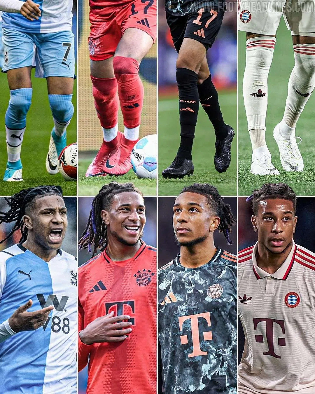 奥里瑟从水晶宫时期（左一）就精心挑选球鞋来搭配球衣，并将这一习惯延续到了拜仁时期。（互联网）