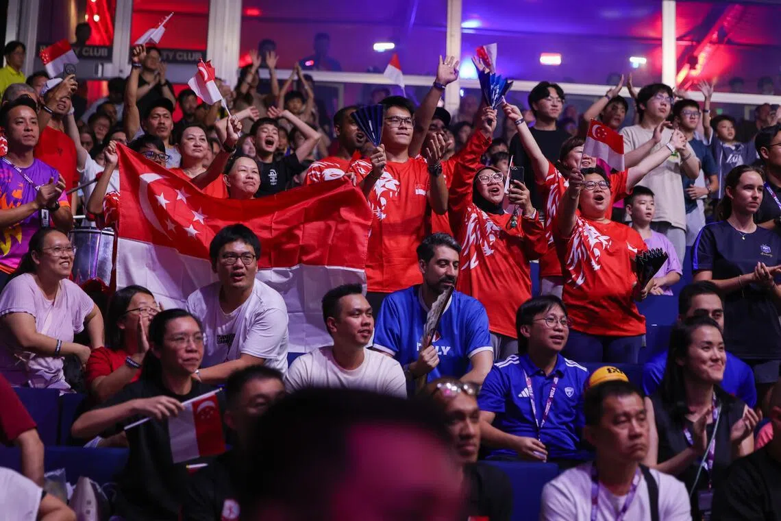 有不少球迷身披国旗来到现场，为新加坡队加油助威。（白艳琳摄）