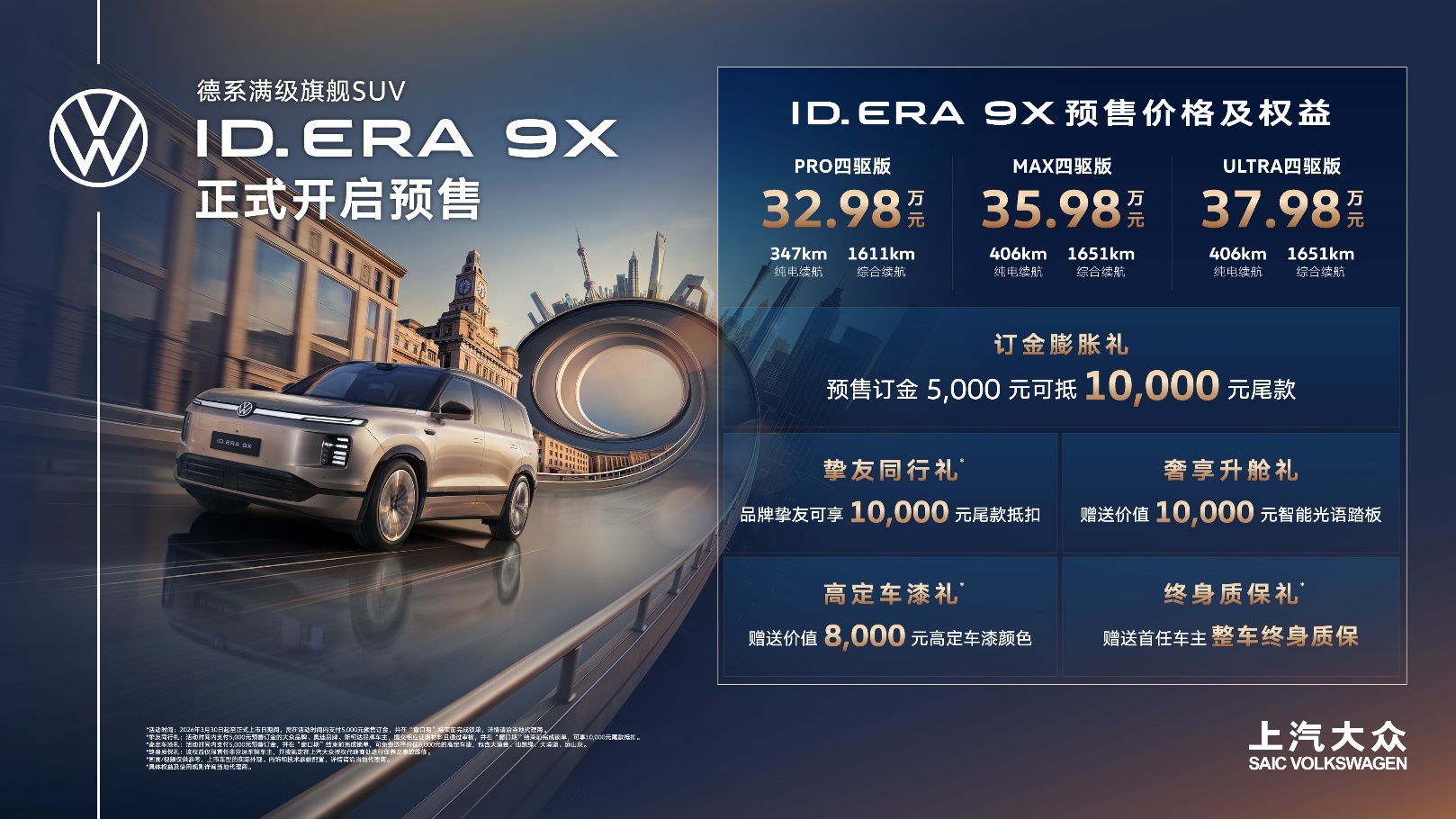 款款皆“满配”!上汽大众“增程新王”ID. ERA 9X预售32.98万元起
