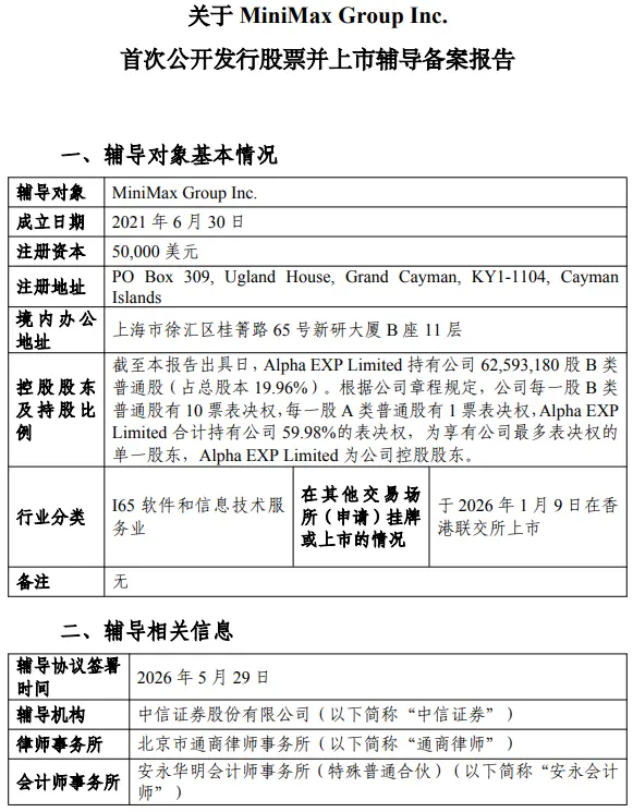 MiniMax正式启动A股IPO进程