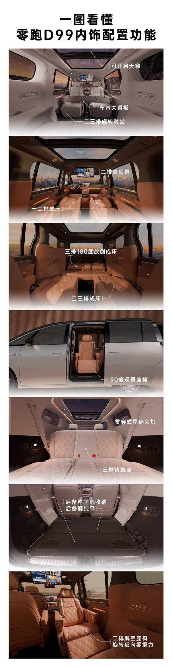 零跑又要掀桌子 全新MPV车型D99内饰发布:旋转座椅安排了